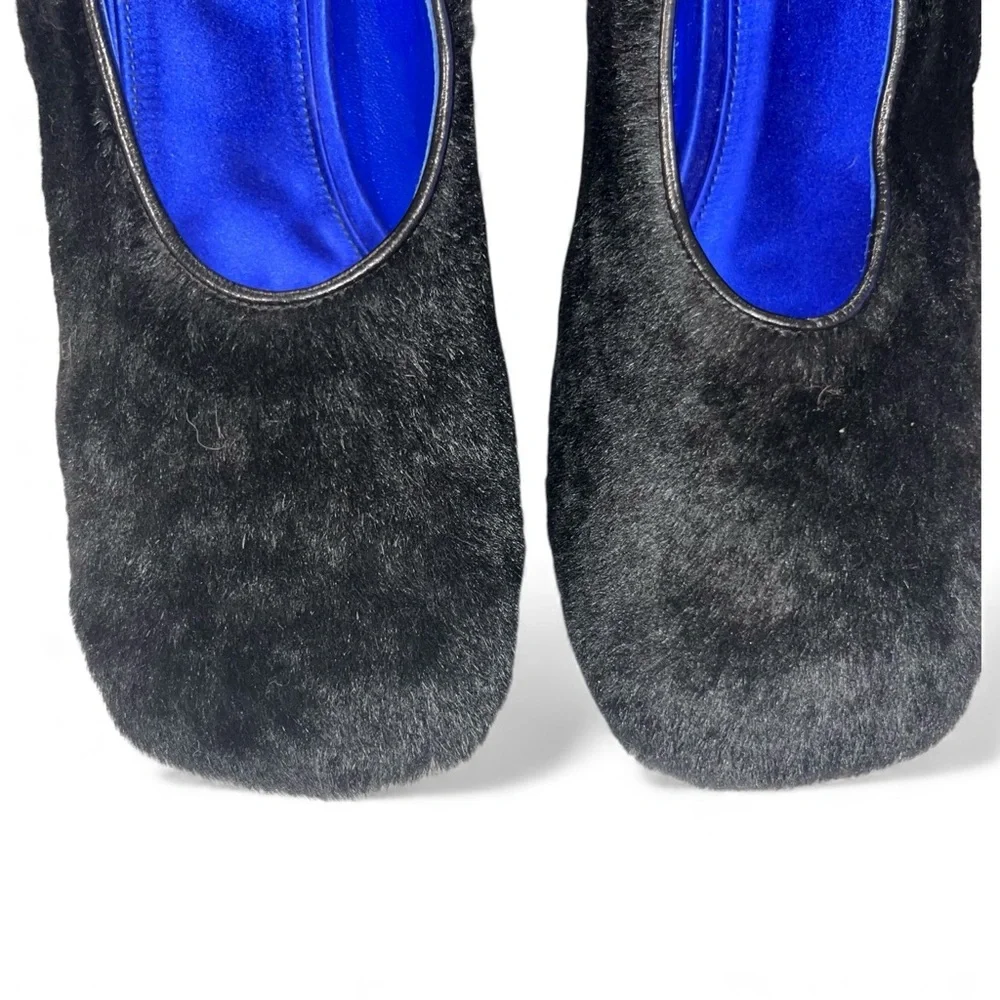 Givenchy Black Pumps Haircalf Heels Leather Square Toe 10 Fur Cocktail NWOB 🟡